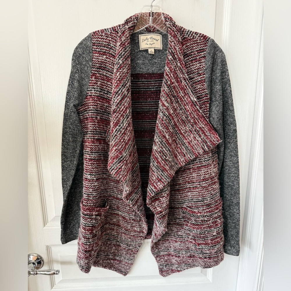 Lucky Brand Gray and Red Cardigan Sweater